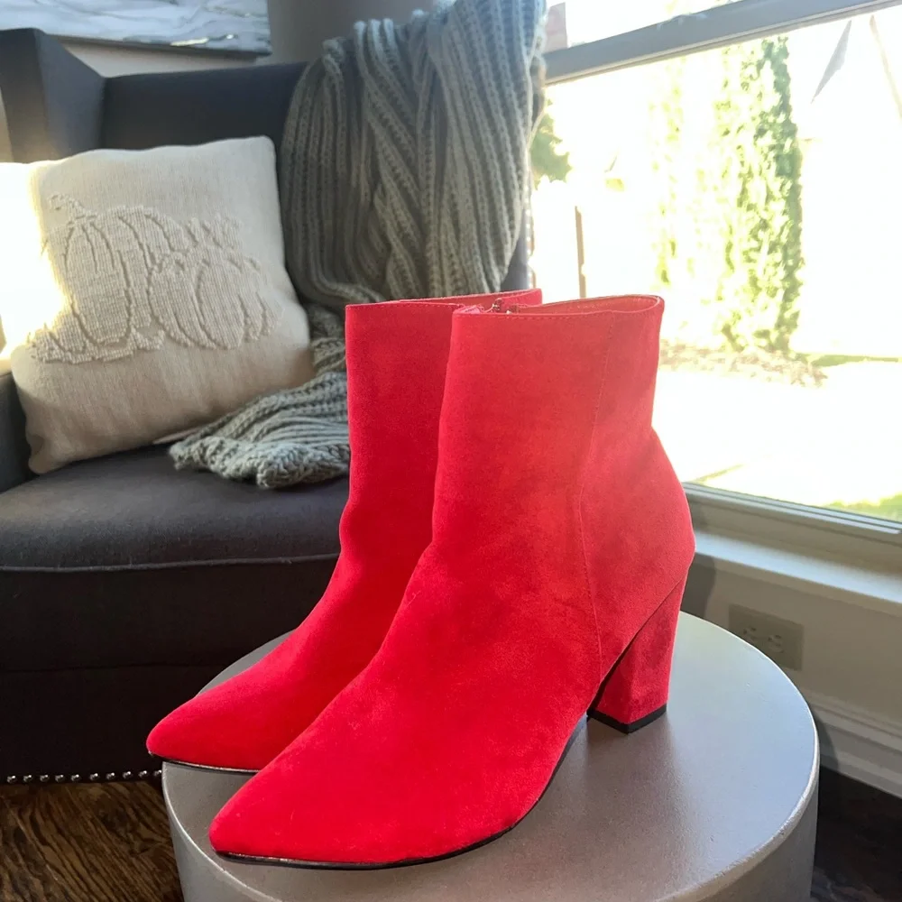 Womens Red Heel Ankle Boots - Picture 2 of 12